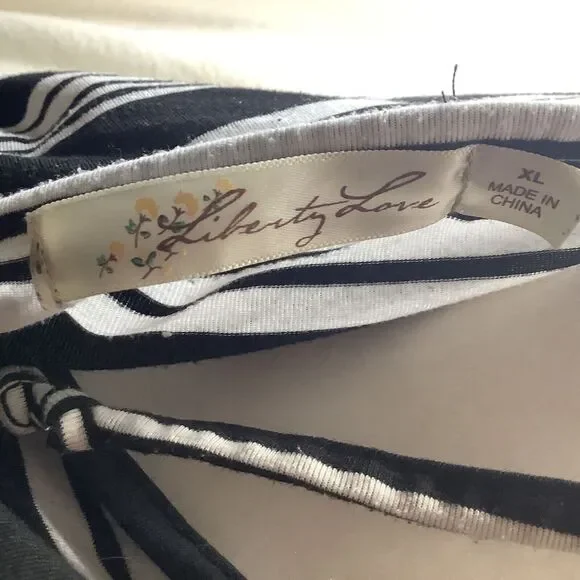 Liberty Love Womens Maxi Long Black White Dress Stripe Size XL Stretch - Picture 7 of 7